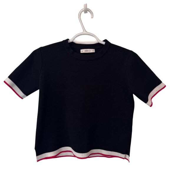Zara black knit short sleeve top size S - Picture 3 of 8